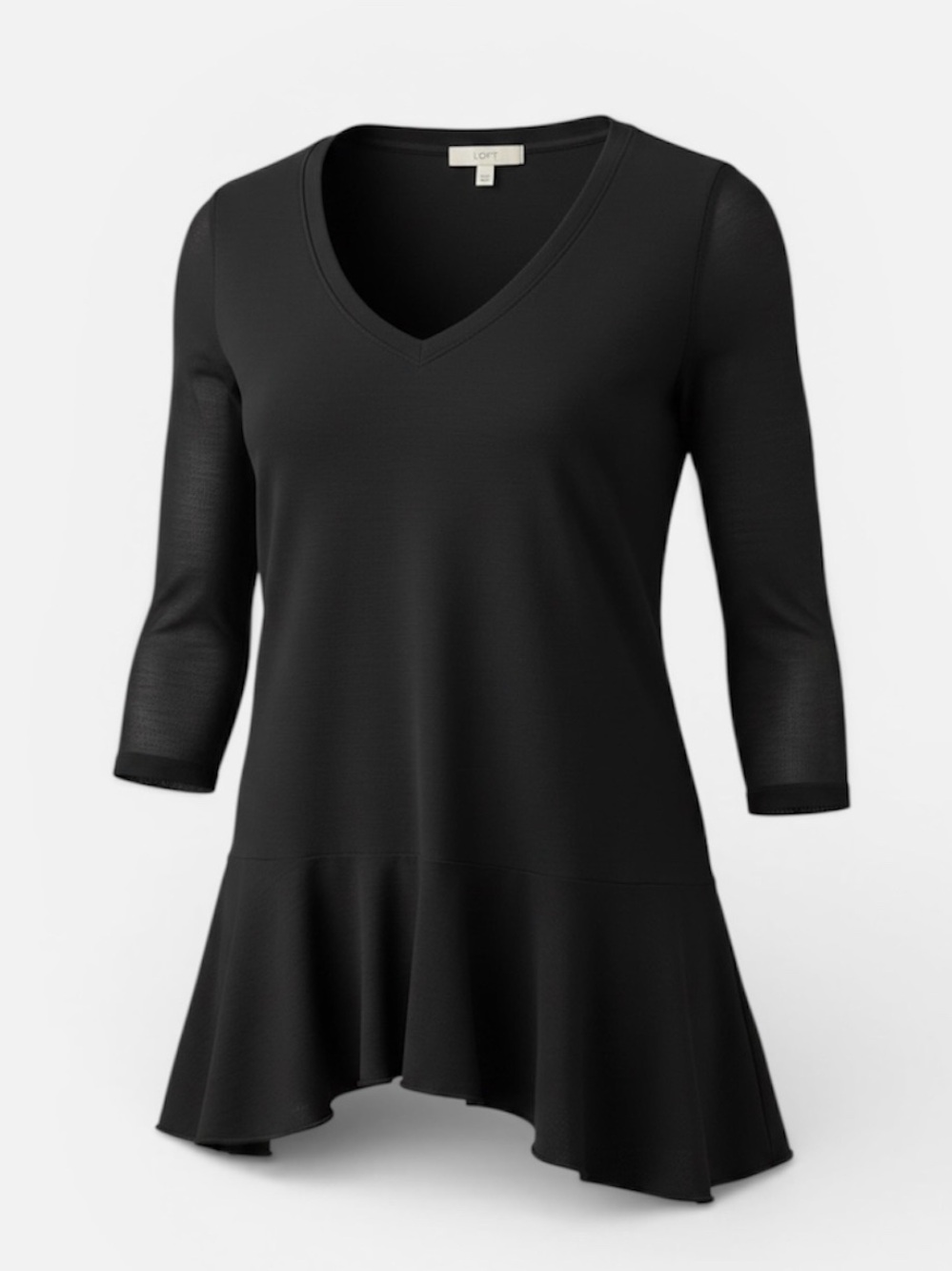 Ann Taylor Black Ribbed Lightweight Knit Handkerchief Hem Tunic Sweater
